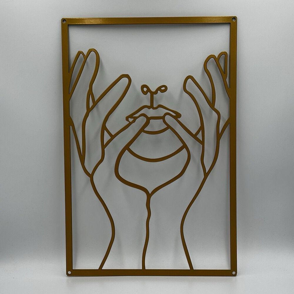 Modern Wall Art‎ Golden Metal Abstract Female Face Woman 11” X 16.5” Minimalist